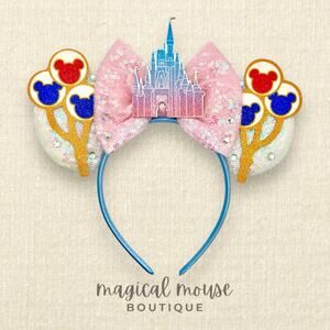 Pastel Castle & Balloons Minnie Ears | Disney-Inspired Mouse Headband
